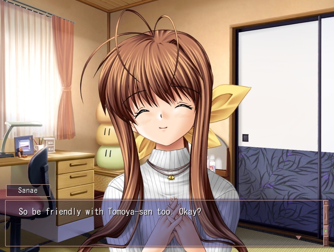 Sanae: So be friendly with Tomoya-san too. Okay?